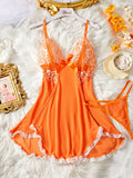 Summer Orange Hot Lace Mesh Contrasting Sexy Babydoll Dress Slim Fit Erotic Lingerie With Thongs Sex Night Costumes