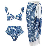 2026 New Arrival Push Up Women Bikini Set Floral Printed Ruffle Bikinis Strappy Bandage Swimwear Brazilian Biquini Bathing Suit