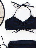 Bikini 2026 Sexy Black Drawstring High Waist Halter Swimwear Swimsuit Women Bikinis Set Bathing Suit Beach Bikini Female Push Up