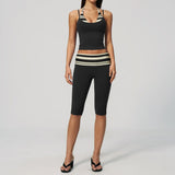 New Fake Two-piece Yoga Sets Women Striped Shock-absorbing Slim Sports Tank Top Fitness Suit Gym High Waist Mid Pants Tracksuit