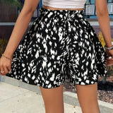 Print Loose Wide Leg Shorts for Women Shorts Summer Casual Elastic Waistband A-Line Shorts Chic Ladies Holiday Beach Shorts