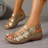 Gold Buckle Decor Thick Sole Sandals Women Summer Lightweight Platform Sandles Woman Plus Size 42 Wedges Gladiator Sandalias