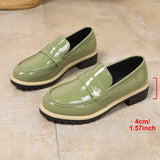 Patent Leather Thick Heels Loafers Women Spring New Mixed Color Med Heel Office Pumps Woman Plus Size 43 Slip On Single Shoes
