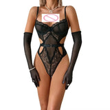 Women's Sexy Black Lace See-Through Jumpsuit - Hollow Mesh Shapewear Bodysuit for Special Occasions