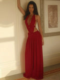 FDYOUI Sexy Halter Neck Backless Wedding Party Dress Women 2026 Summer Hollow Out Lace-up Long Maxi Evening Dresses Red Gowns