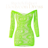 Women Sheer Mesh Long Sleeve Beach Cover Up, Sexy See-Through Fishnet Dress, Solid Bodycon  For Summer Beach Party