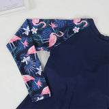 Women Two Pieces Vintage Print Rash Guard Swimwear Long Sleeve Shirt Shorts Surf Top Retro Print Running Shirt Split Swimsuit