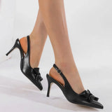 Big Size 42 Summer Elegant Beige Slingback Pumps Sexy Pointy Toe Black Thin High Heels Shoes Women Bow Knot Office Lady Shoes