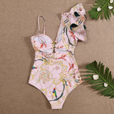 2023 Sexy One Piece Swimsuit One Shoulder Ruffle  Swimwear Women Bathing Suit Print Floral Beachwear Luxury Monokini