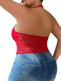Plus Size Lace Sexy Hot Girl Slim Top Hollow Out Short Halter Vest Flower Embroidery Off-the-shoulder Pure Desire Casaul TLXH