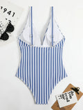 2026 Striped One Piece Swimsuit Sexy Swimwear Women V-neck Bathing Swimming Suit Female Summer Beachwear Bodysuit