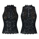 Women Retro Tank Tops Cut Out Mockneck Sleeveless Slim Fit Vest Trendy Summer Lace Corset Streetwear