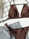 2025 Sexy Tie Side Strappy Halter Bikini Female Swimsuit Women Swimwear Two-pieces Bikini set Hollow out Bathing Suit Swim Lady