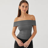 Elegant Women's Crop Top Solid Color Slash neck Top Lady Y2K Streetwear Fashionable Slim Fit Tee Summer Outfit Women's Clothes