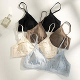 French Triangle Bra Small Bust Rabbit Ear Cup Anti-Protrusion Wirefree Comfort Summer Thin Lace Push Up Gathering Bralette S-XL