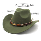 Women Men Wide Brim Floppy Cowboy Hat Western Style Wool Felt Flat Top Cap Classic Vintage Bowler Hat Party