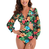 TW Sexy High Waist One Piece Swimsuit Women V Neck 2024 Long Sleeve Bathing Suit Brazilian Swimwear Monokini Summer Beachwear
