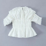Spring New Style Elegant Ruffled One-shoulder Casual Top Shirt Womens White Off Shoulder Ruffle Waist Short Sleeve Casual OERV