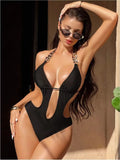 DEAK Sexy Deep V Neck Women Swimwear Hollow One Piece Swimsuit Women Backless Monokini Bathing Suit Beach Monokini Backless Lady