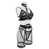 Toucheart Sexy Mesh Patchwork Halter Bra Set For Women Solid Color Hot Girl Girdle Garter Belt Micro See-through Underwear Set