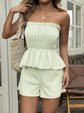 Women's Set Casual Simple Tube Top Fungus Edge Shorts Set Women's Summer Two Piece Sets Womens Outifits Shorts Women