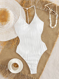 Pearls Wrinkled V Neck Thong Women Swimwear One Piece Swimsuit Female Backless Monokini High Cut Bathing Suit Swim Beach wear