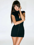 Ahagaga Sexy Club Women's Mini Dress Solid Half Turtleneck Short Sleeves Sheath Streetwear Single Breasted Bodycon Vestidos