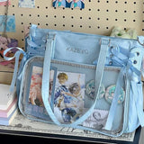 College Style Crossbody Bag with Ribbon Large Capacity for Class Book Carrying Mailman Bag Girls Bow JK Shoulder Ita Bag Handbag