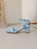 Big Size 42 Classic Blue Ankle Strap Sandals for Women Elegant Summer Block Heels Office Lady Daily Wear Shoes
