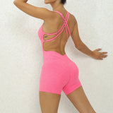Adjustable double straps Open back  V shape back design Scrunch butt No front seam Flatlock Inseam  Removable pads BODYSUIT