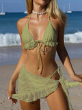 3 Pieces Triangle String Bikini 2026 Women & Tassel Beach Skirt Swimwear Female Sexy Swimsuit Beachwear Bathing Swimming Suit