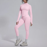 Women's Seamless Yoga Sets Sports Fitness Zipper Long-Sleeve Jacket Slim-fit Hip Lift Pants Suits Workout Training Gym Sets