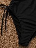 Sexy Black Drawstring Side One Piece Swimsuit 2026 Women V Neck Mesh Patchwork Slim Tummy Control Bathing Suit Holiday Swimwear