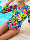 Women's Print One Piece Swimsuit Female Swimwear 2026 New Long Sleeve Surf Bodysuit Monokini Sexy Backless Beach Bathing Suit
