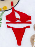 DEKA One Shoulder Bikini Set Women Solid Push Up Underwired Swimwear Beach Wear Thong Swimsuit Biquini Pleated Bathing Suits