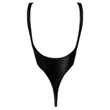 S - XL Black Shiny PU Faux Leather Cut Out Thong Women Swimwear One Piece Swimsuit Female Bather Bathing Suit Monokini V1985C