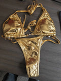 PU Leather Pearls Bikini Mini Micro Thong Bikinis Women Swimwear Female Swimsuit Two-piece Bikini Set Halter Bathing Suit Swim
