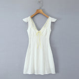 White Lace Dress Summer Women's Dress Bowknot Back Tie Up Short Beach Vestidos Female Sleeveless Mini Casual Cotton Dress 2025
