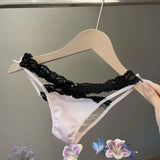 New Cotton Crotch Low Waist Lace Panties Briefs Satin Silk Underwear for Women Cross Belt Bow Lace Briefs Female Lingerie