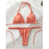 Wrinkled High Cut Mini Micro Thong Bikini Women Swimwear Female Swimsuit Two-pieces Bikini Set Halter Bather Bathing Suit Swim