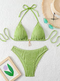 Triangle Halter String Bikinis 2026 Women Sexy Swimsuit Solid Ring Linked Swimwear Female Bathers Bathing Swimming Swim Suit