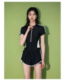 New Women's Swimsuit, One-piece Coverage Slimming Effect  Conservative Sports Style Hot Spring Flat Leg Pants Swimsuit Plus Size