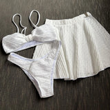 Sexy White Black 3 Piece Bikinis Sets Women Front Bow Push Up Split Mesh Skirt Swimsuit 2026 Beach Bathing Suit Thong Swimwear
