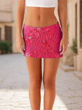 Women Sequin Short Skirt Beaded Flower Low Rise Mini Bodycon Skirt Trendy Summer Streetwear