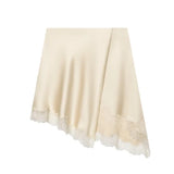 Women's Elegant Satin Lace Hem Skirt Beige Satin Hem Skirt With Lace Trim For Women Elegant Daily Wear Elegant Pure Desire AYYP