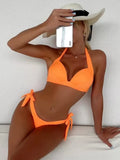 Summer Fashion Solid Color Strap Bikini Anti-Wrinkle Comfortable Swimsuit Perfect Beachwear for Pool Party And Sunbathing