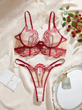 Valentine's Day Ladies Black Forest Wave Lace Sexy Underwear Set Romantic Floral Trim Bustier Nightgown for Women