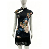 New Chinese style cheongsam hip-covering skirt Royal sister style tight lace national style printed fashion dress