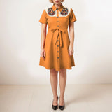 Western Cowgirl Printed Dress Halloween Cosplay Costume Summer Cowboy Button-Down Dress Short Sleeves 100% Cotton Sexy Dress