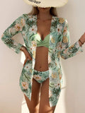3 Pieces Push Up Bikinis 2026 Women With Kimono Beach Printed Swimsuit Sexy Swimwear Female Bathers Bathing Swimming Swim Suit